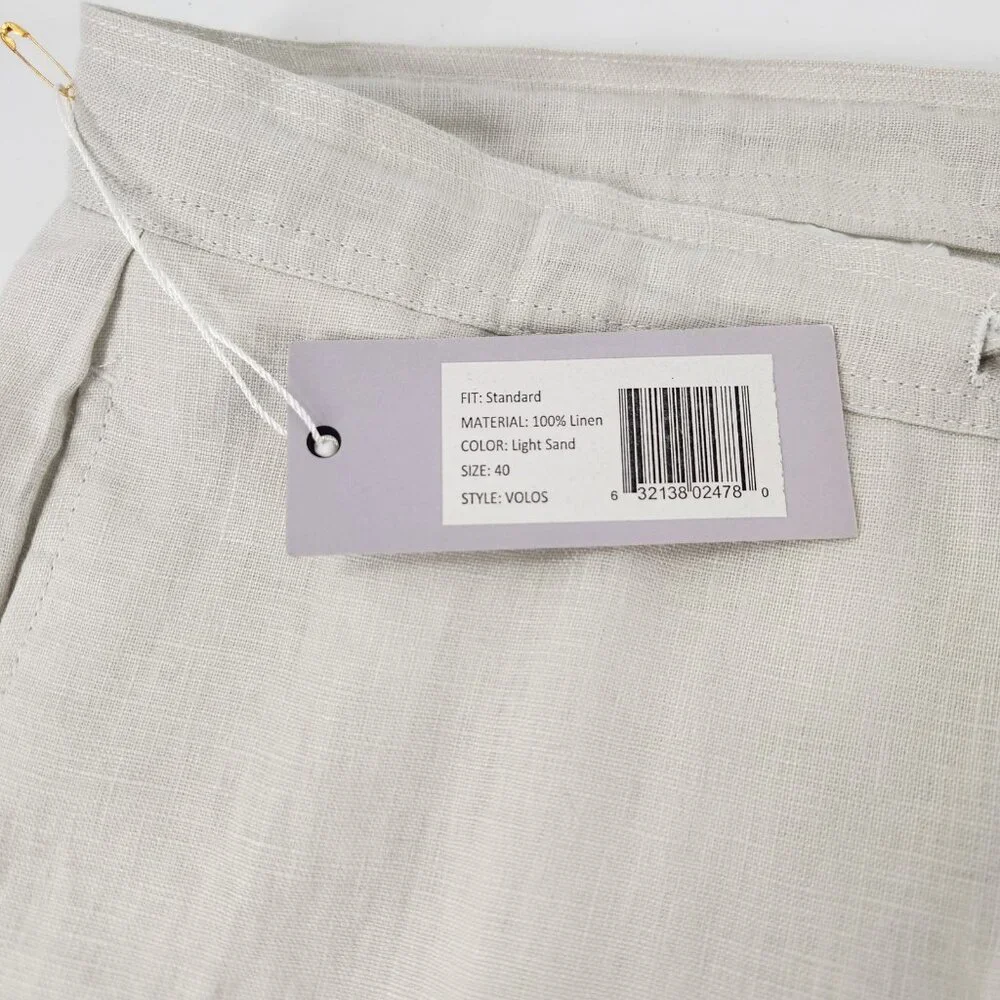 Modelcloth Volos Linen Trousers Mens 40 Light Sand Drawstring Pants Classic
